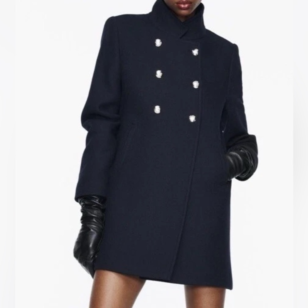 Zara New Without Tags Double Breasted Military Style Wool Coat​